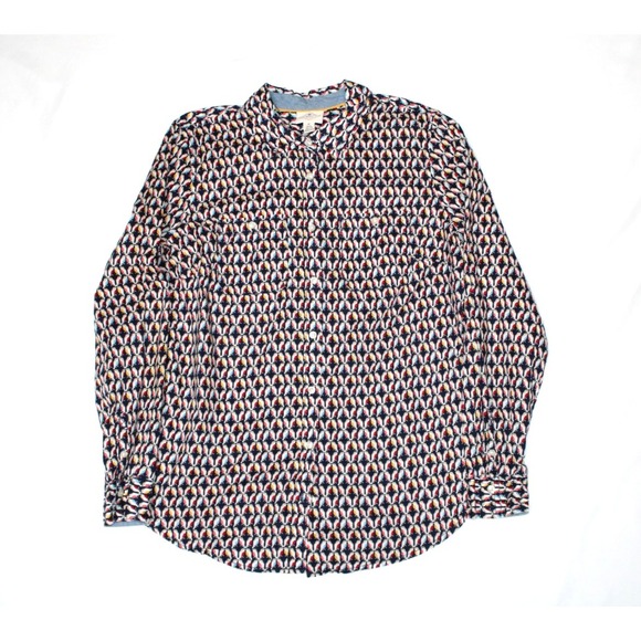 St. John's Bay Tops - St. John Bay Womens Navy Multicolor Bird Pattern Button Long Sleeve Shirt Blouse